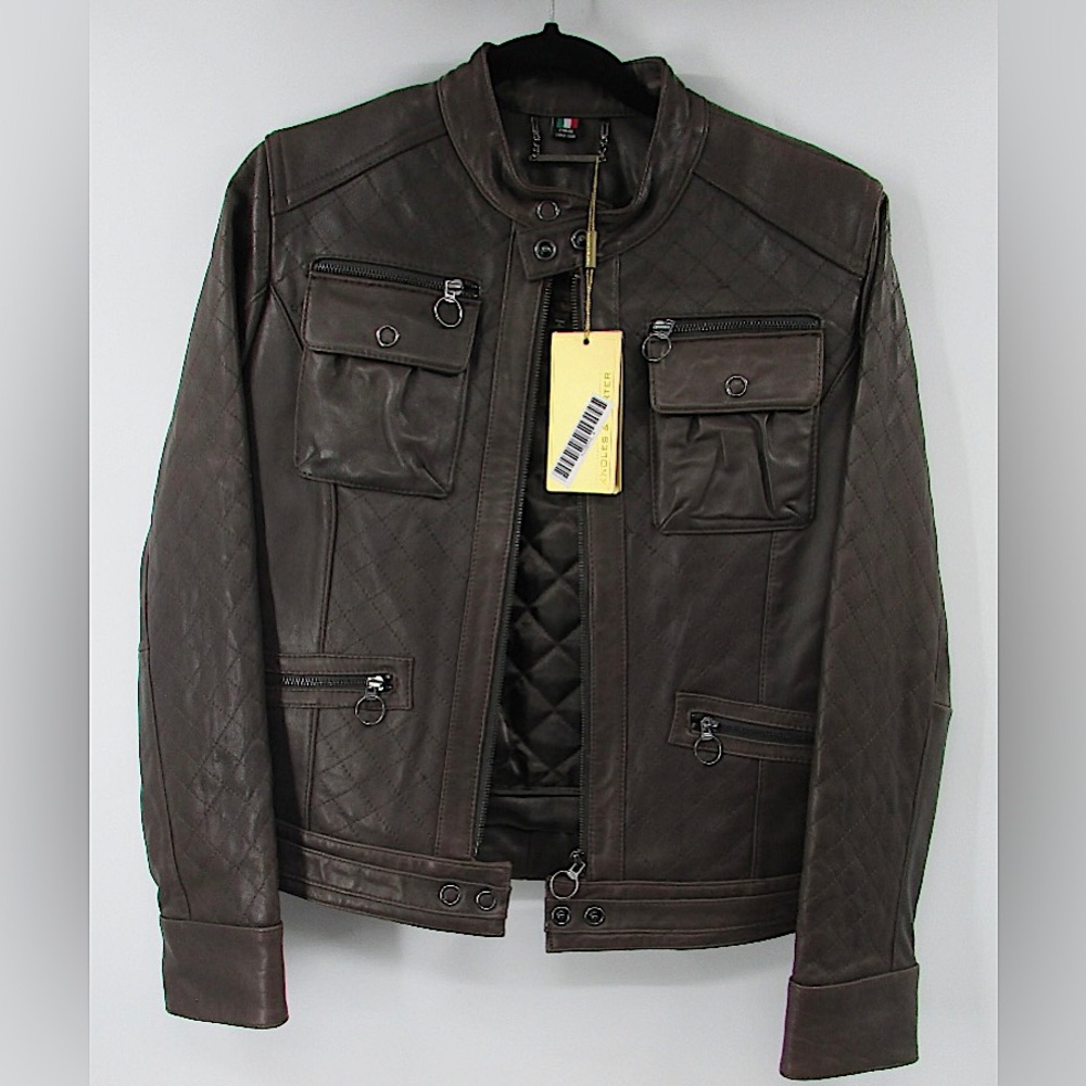 NWT Knoles & Carter lamb skin brown leather moto jacket